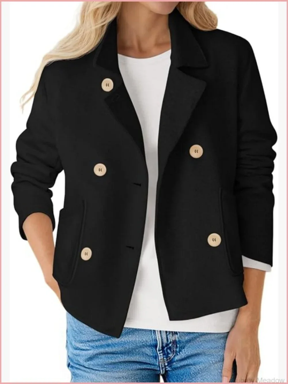 Cropped Blazer Double Breasted Open Front Long Sleeve Casual Business Jacket